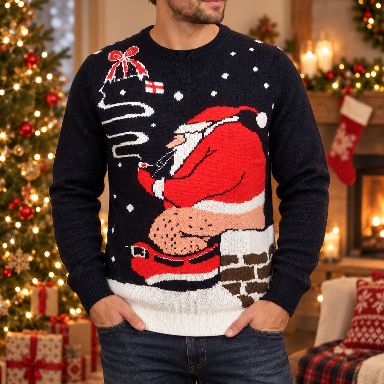 Pull Père Noel qui Chie dans la Cheminée