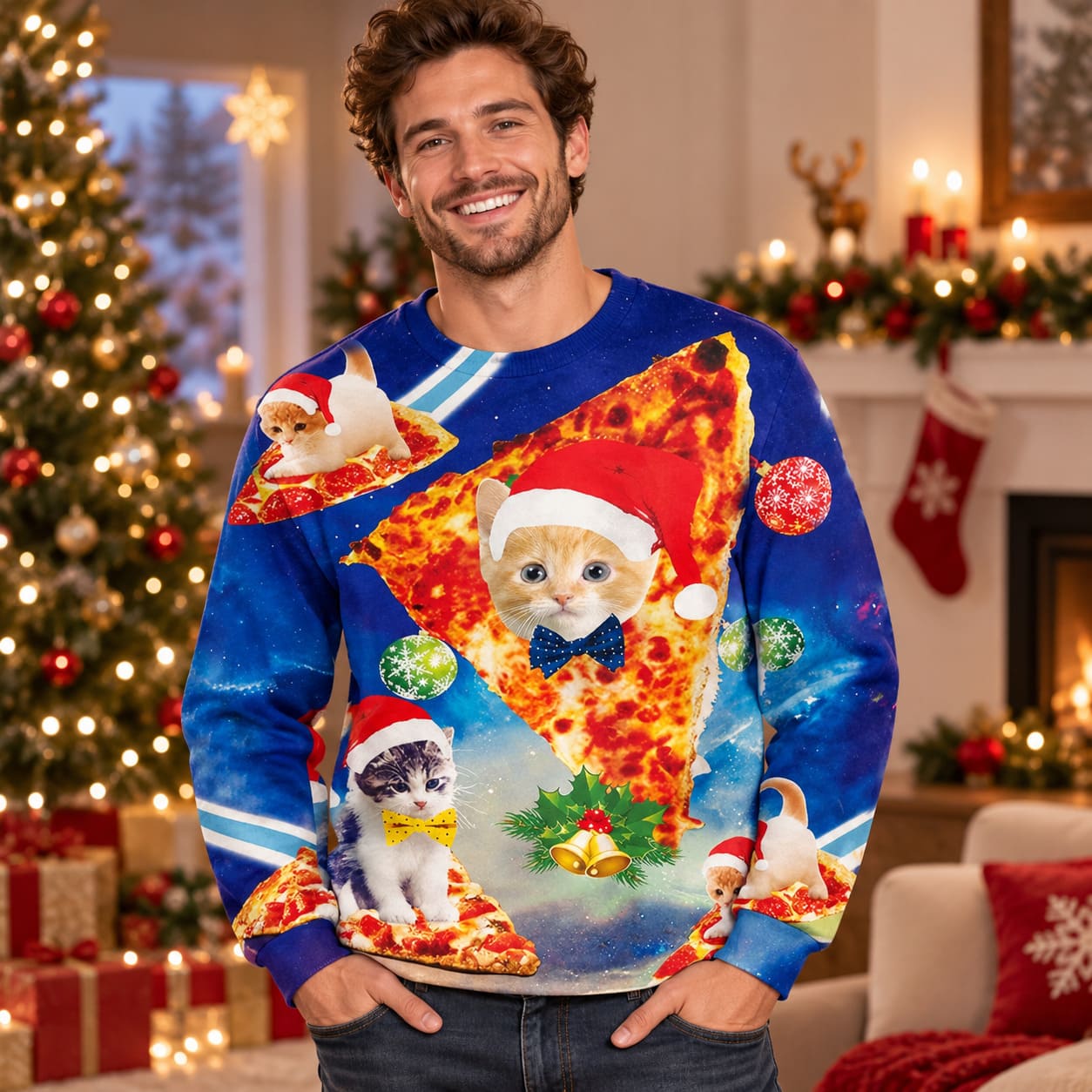 Pull de Noel Chat et Pizza