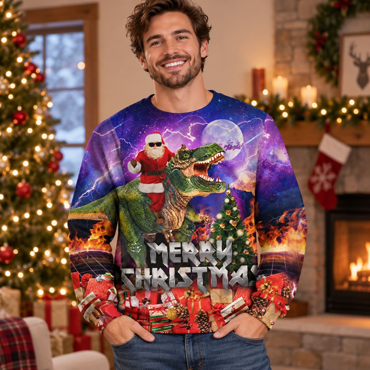Pull de Noel Dinosaure