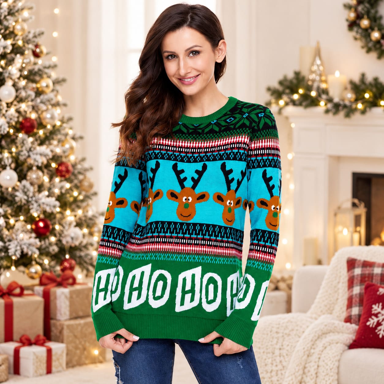 Pull de Noel Femme Vintage Ho Ho Ho