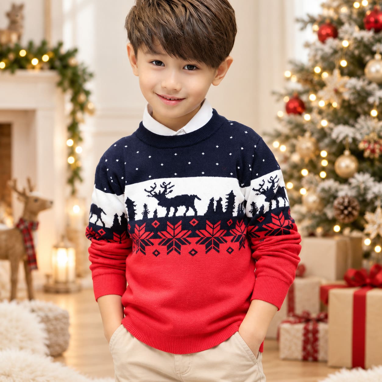 Pull de Noel Garçon Bleu Blanc Rouge