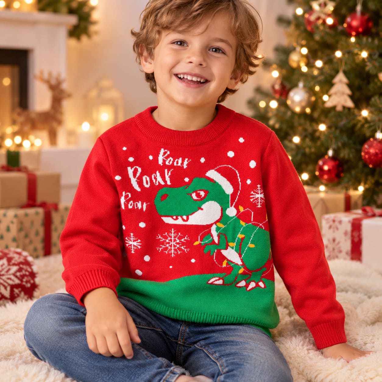 Pull de Noel Garçon Dinosaure
