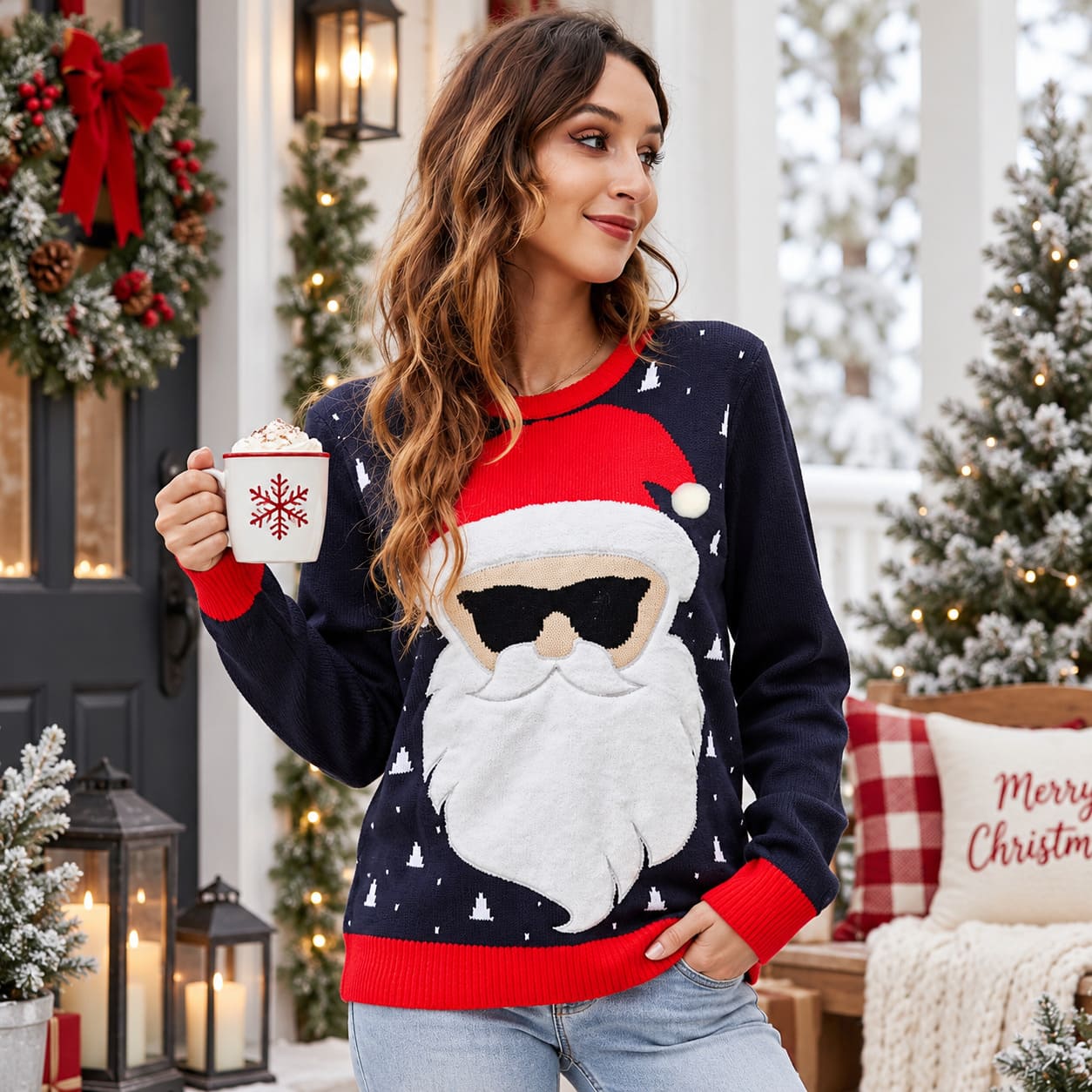 Pull de Noel Père Noel à Lunette