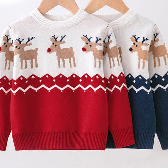Pull De Noël Enfant – Motif Renne Rigolo – Chaud Et Doux Pour L'hiver – Filles Et Garçons