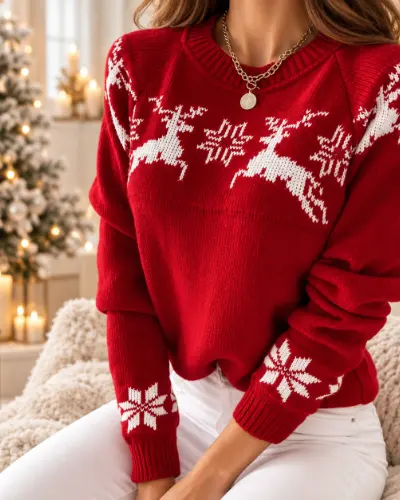 Pull de Noel Femme Rouge et Blanc